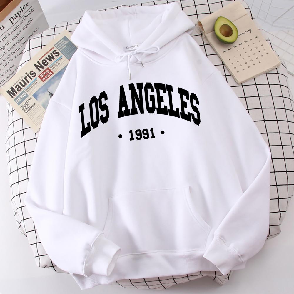 Лос-Анджелес 1991 США Город Письмо Мужская одежда Флисовый спортивный костюм большого размера Простота Качественные толстовки Повседневные топы с круглым вырезом для мужчин