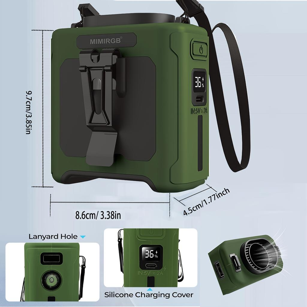 Waist Fan 40H Portable Waist Clamp Fan with Light | 10000mAh 5 Speed Shirt Fan Suitable for Outdoor Work Suitable for Fishing