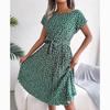 New Summer Short Sleeve Casual Dress Women Sexy Floral Print Pleated Dress for Women Summer High Waist A Line Loose Dresses 24116