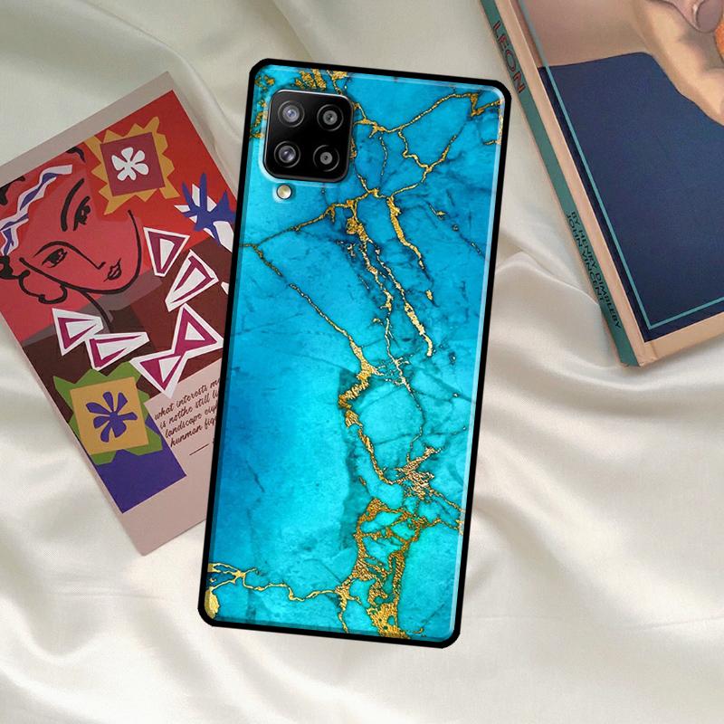 Teal Blue Gold Agate Marble Case For Samsung Galaxy A33 A13 A36 A56 A23 A52 A32 A12 A54 A34 A14 A16 A26 A53 A15 A35 A55