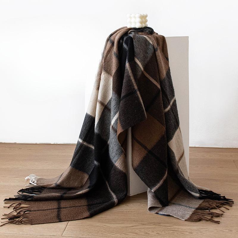 Japanese High End Pure Cashmere Plaid Scarf Shawl Dual Purpose Autumn and Winter Fashion Warm Neck Protection Couple Large Scarf