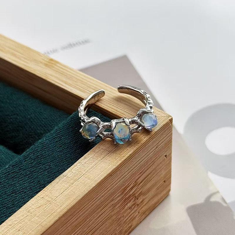 Нишевая текстура, инкрустированный лунный камень, циркон, высококлассный, с чувством индивидуальности, открытое ретро-кольцо, женское