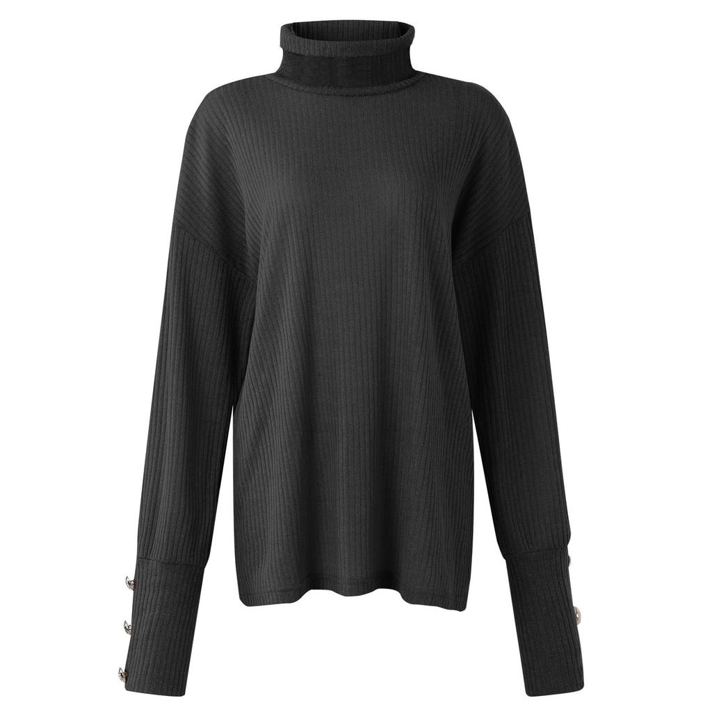 Женская водолазка, свободный пуловер на пуговицах с длинным рукавом, однотонная вязаная нижняя рубашка