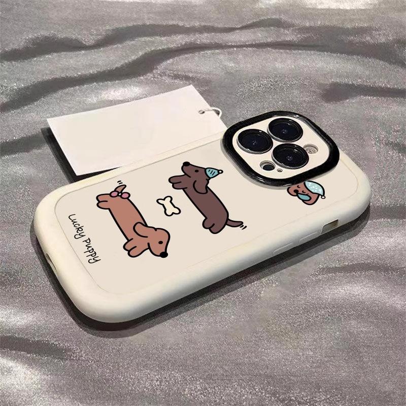 Applicable To Apple 16promax Mobile Phone Case Pink Dachshund Painted IPhone 15plus Puff 14 13