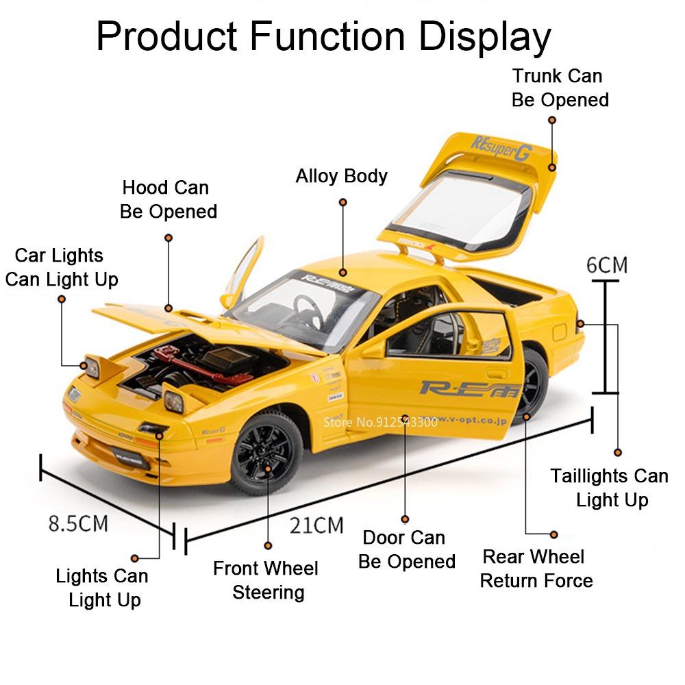 1:24 Lancer Evolution IX RX7 Model Car Toy Doors Opened Wheel Steering High Simulation Vehicle Models for Kids' Edutainment