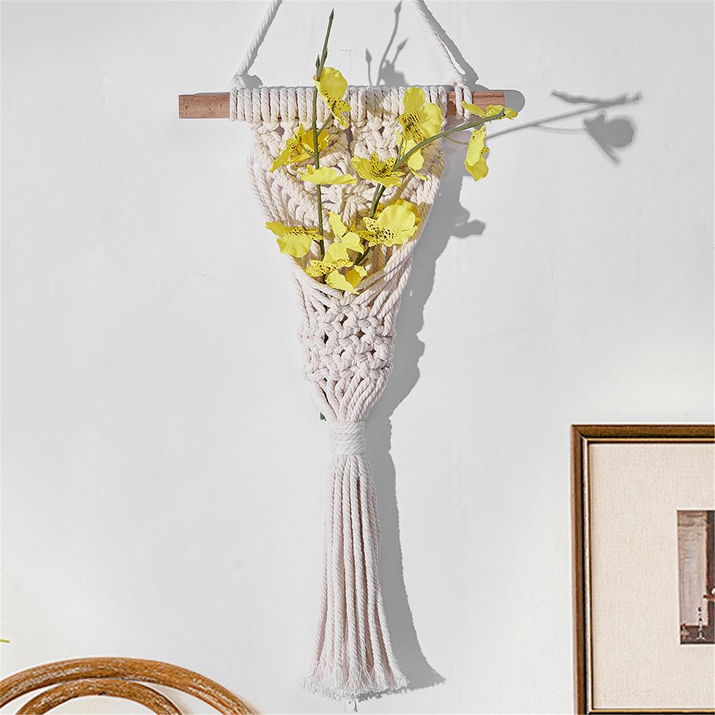 Dried Flower Mesh Basket Handwoven Cotton Rope Macrames Plant Holder Stand Wall Hangings Pocket Indoor Home Decorations