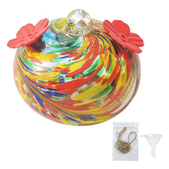 Кормушка для колибри из витражного стекла, каплевидная подвесная кормушка для птиц, кормушка для колибри с 2 цветочными отверстиями для кормления, для сада, двора