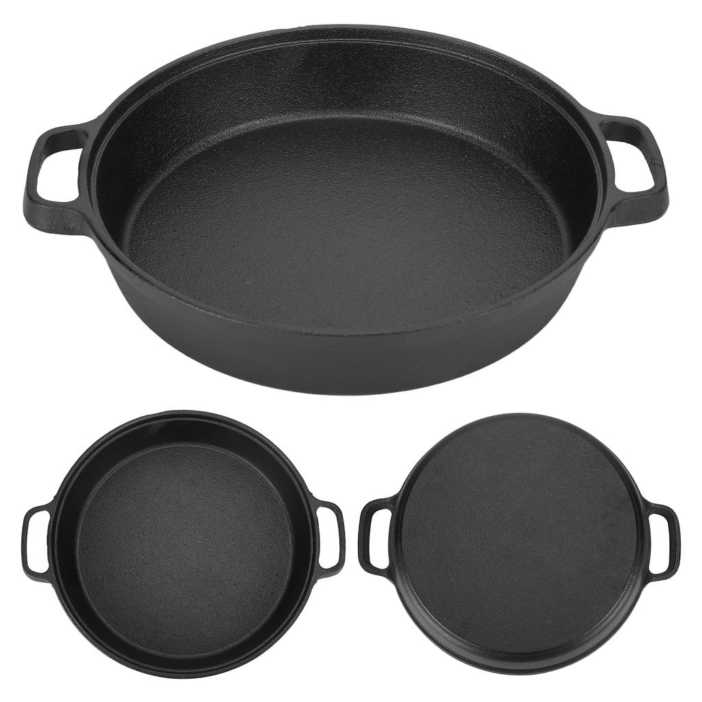 25CM Thickened Pancake Pan Cast Iron Flat Bottom Pan 2 Handle Kitchen Frying Pan for Household