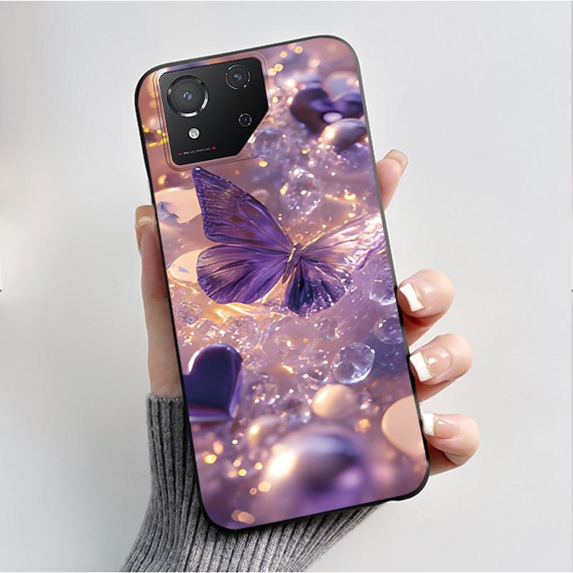 Чехол для ASUS ROG Phone 8 Чехол для ROG Phone 8 Pro Capa Мягкий Силикон Черный Корпус Чехлы для Телефона с Милым Цветочным Мультяшным Принтом