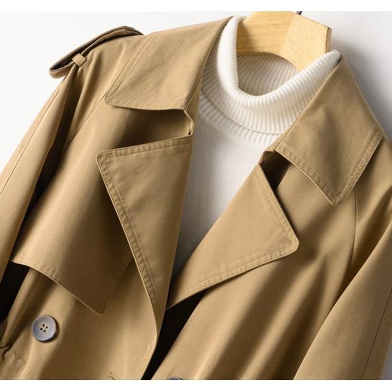Тренч женский осенний двубортный сплошной цвет повседневная куртка универсальная и удобная тонкая талия куртка