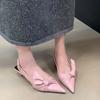 Французские сандалии на среднем каблуке с закрытым носком женские 2025 новая весна и лето остроносые модные с бантом остроносые модные темпераментные туфли-лодочки