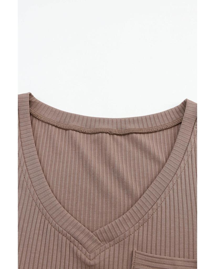 Azura Exchange Топ с V-образным вырезом и заплатками из рубчатой вязки