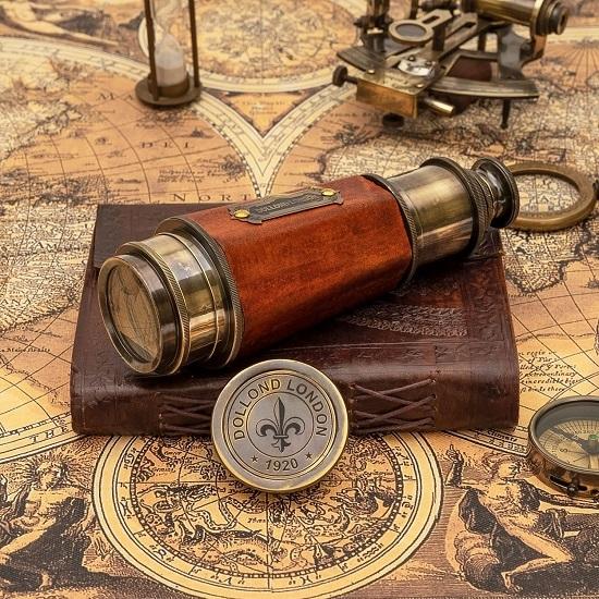 Винтажный корабельный 20-дюймовый шестигранный конический латунный телескоп