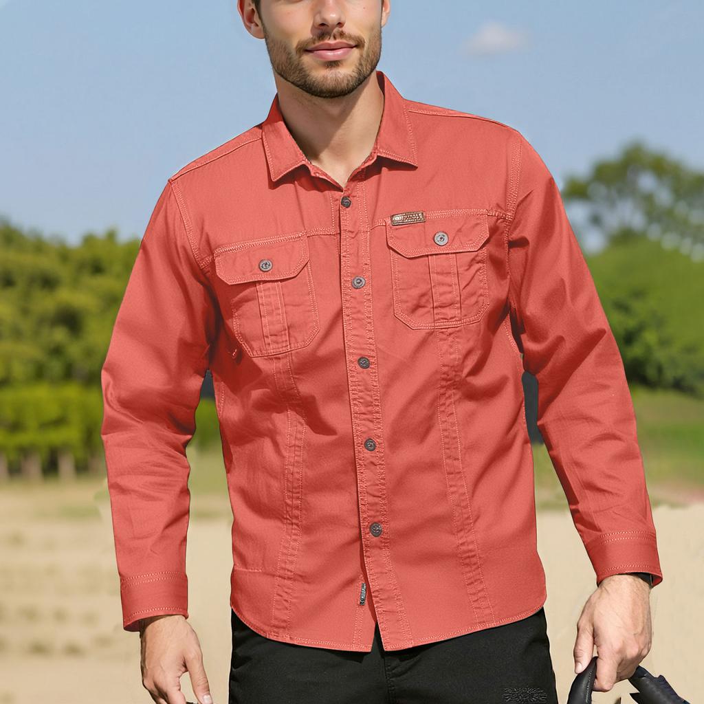 Мужская рубашка с двойными карманами, повседневный топ с длинным рукавом, модный кардиган