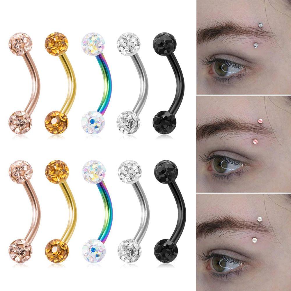 Stainless Steel Rhinestone Piercing Ring Ball Nose Ring Eyebrow Stud Fake Lip Stud Piercing Jewelry
