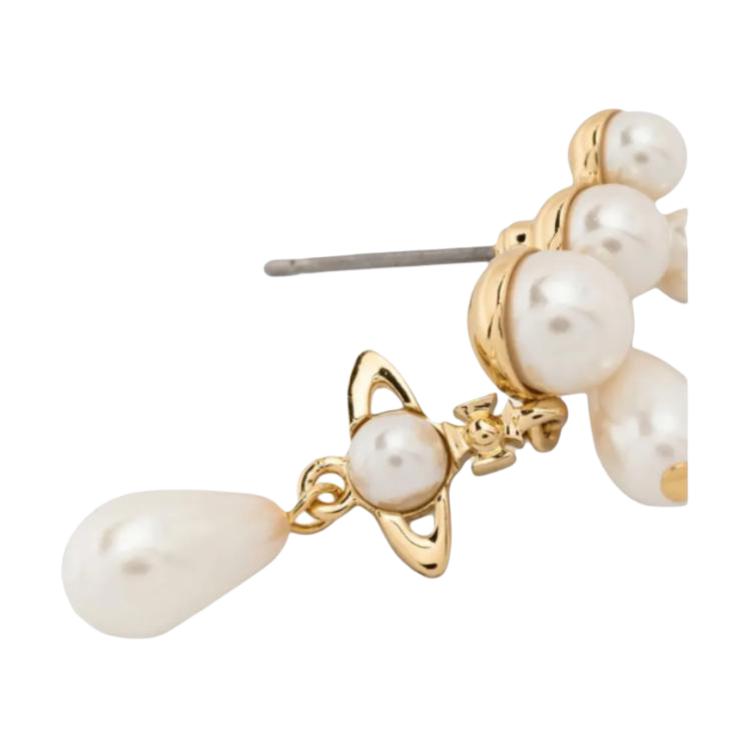 Vivienne Westwood Marybeth Water Drop Silhouette Metal Brass Glass Pearl Earrings Unisex Earrings White 6202015M02R107