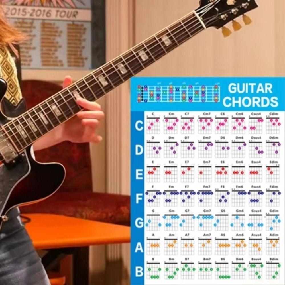 Printed Vinyl Paper Guitar Practice Chord Chart Color Coded Chord Fingering Diagram  Music Lessons