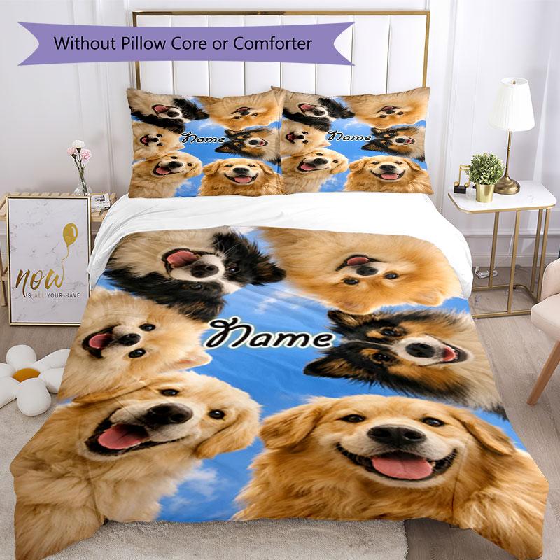 3PC Custom Name Dogs Circle Sky Bedding Set Printed Bedding Set Duvet Cover Closure Includes 1 Duvet Cover & 334 Pillowcases for Bedroom