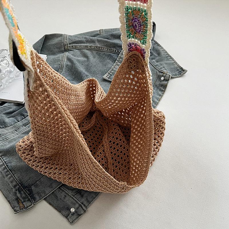 Большая вместительная вязаная сумка-тоут в этническом стиле, вышитая плетеная сумка с ремешком для женщин, для путешествий