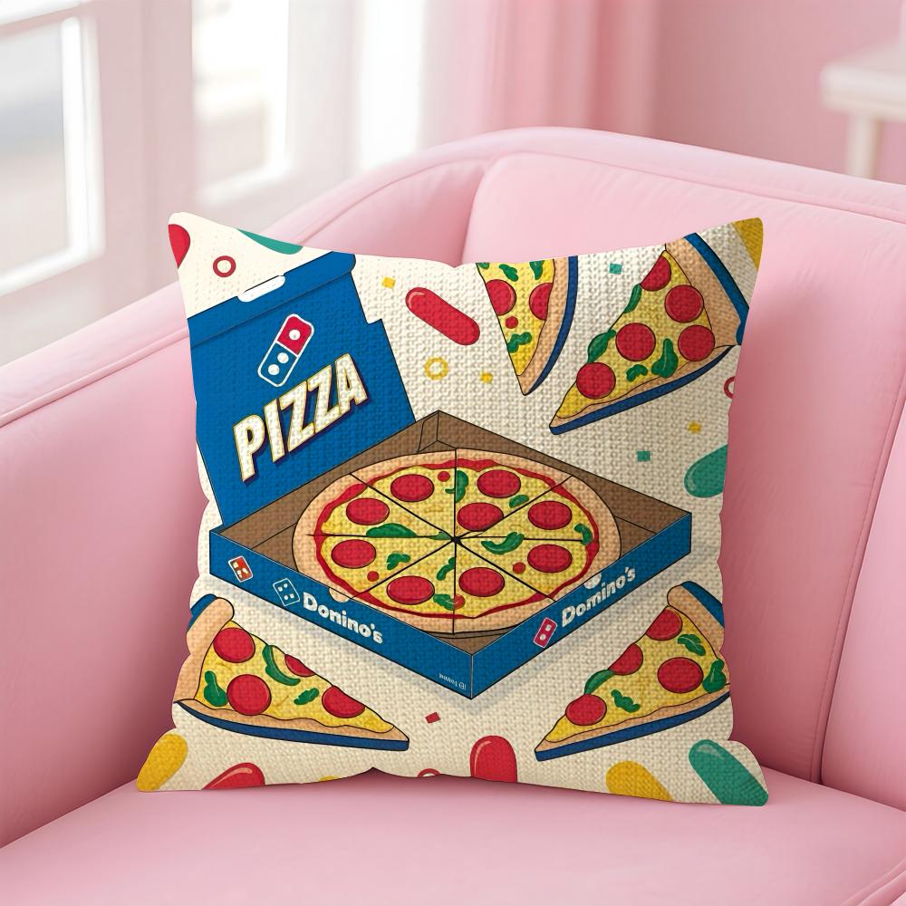 Food DDominos Pizza Cushion Cover Natural Linen Pillow Case DoubleSided Print Decorative Sofa Pillowcase Home Decor Gift