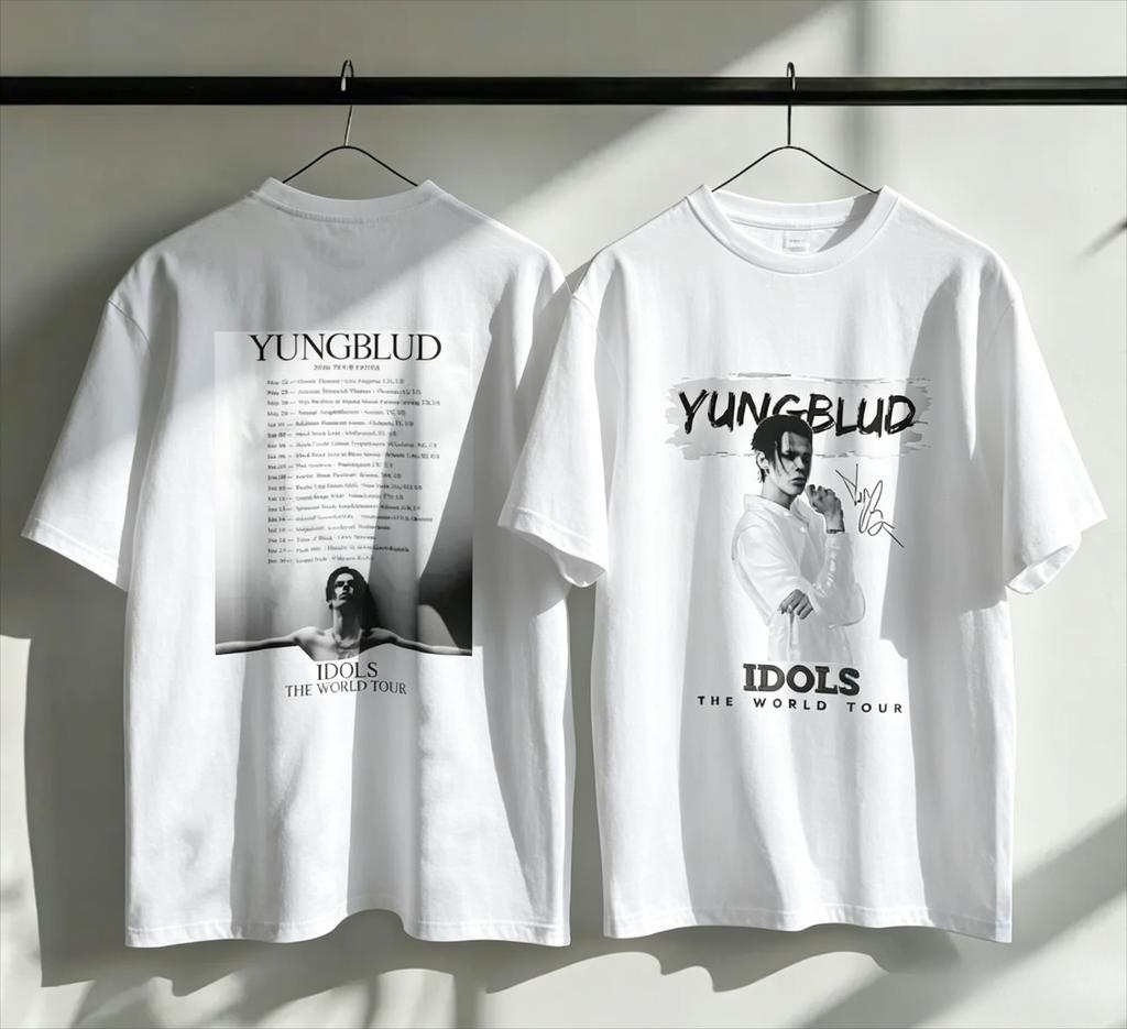 YUNGBLUD Idols World Tour Футболка Двусторонний Принт Графическая Футболка Повседневная С Коротким Рукавом Унисекс Уличная Одежда Хлопковые Топы