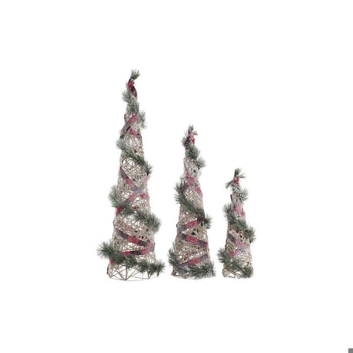 Décoration de Noël - DKD HOME DECOR - Cônes LED Enneigés - Rouge/Vert/Naturel - 20x20x80 cm - 3 Pièces