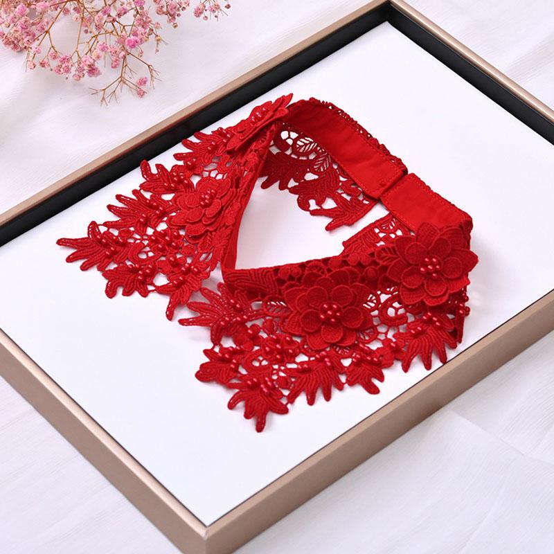 Lace Black White Fake Collar Tie Beading Detachable Collar Shirt False Collar Woman Blouse Top Dickey Detachable Lapel Necklace