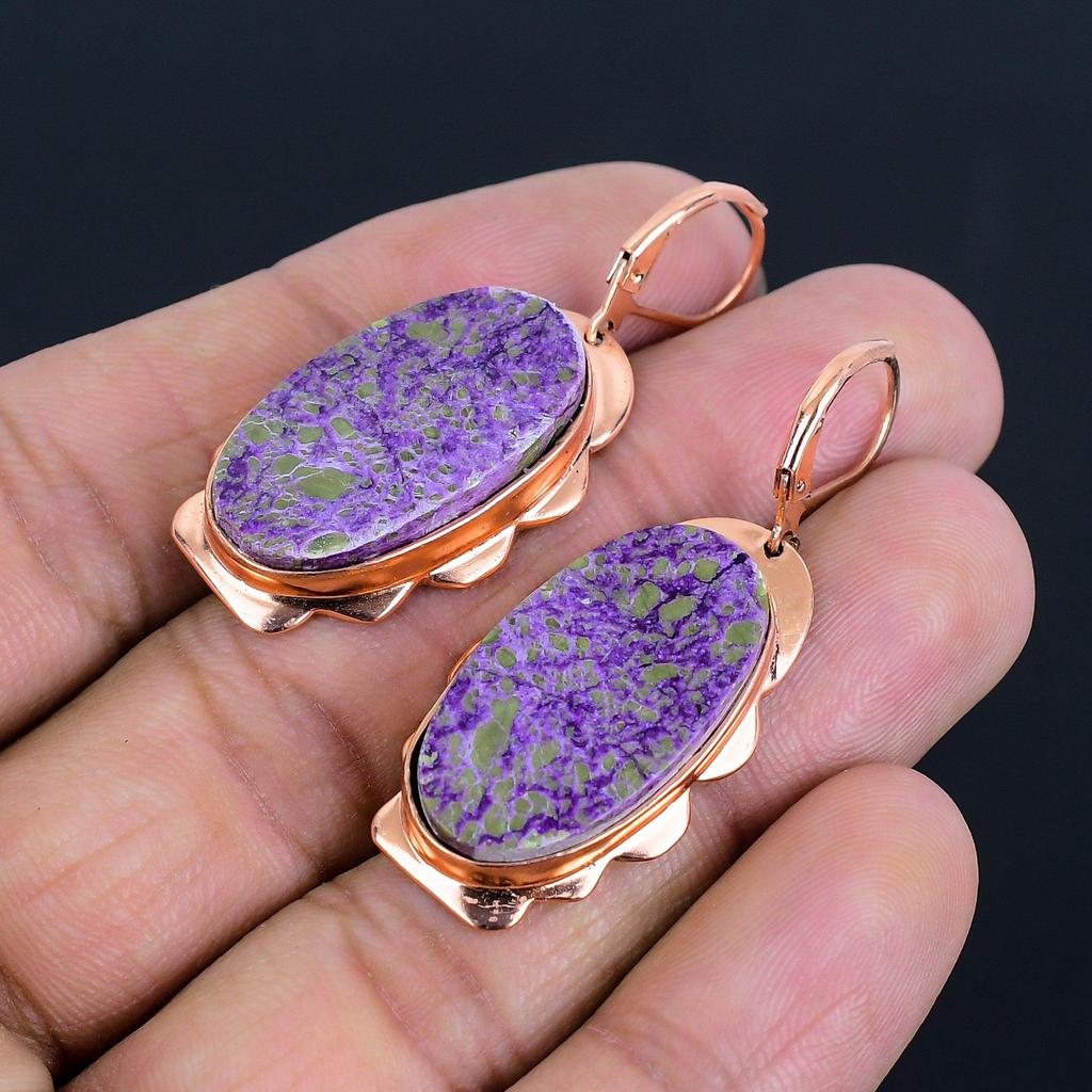 Пурпурит драгоценный камень ручной работы медные изумительные ювелирные серьги для нее