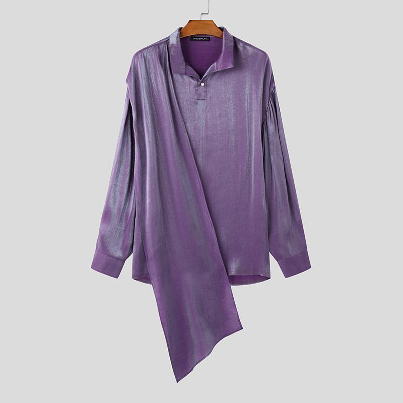 INCERUN Мужские рубашки с длинным рукавом и блестками на плечах, свободные топы