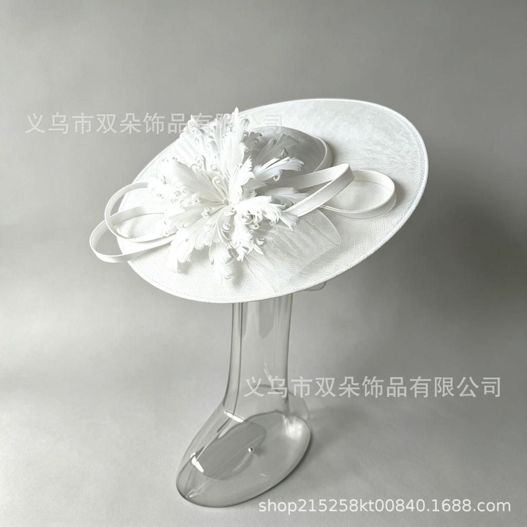 European and American bridal top hat retro hemp yarn headband headgear encrypted festival hat horse racing festival tea party tide brim