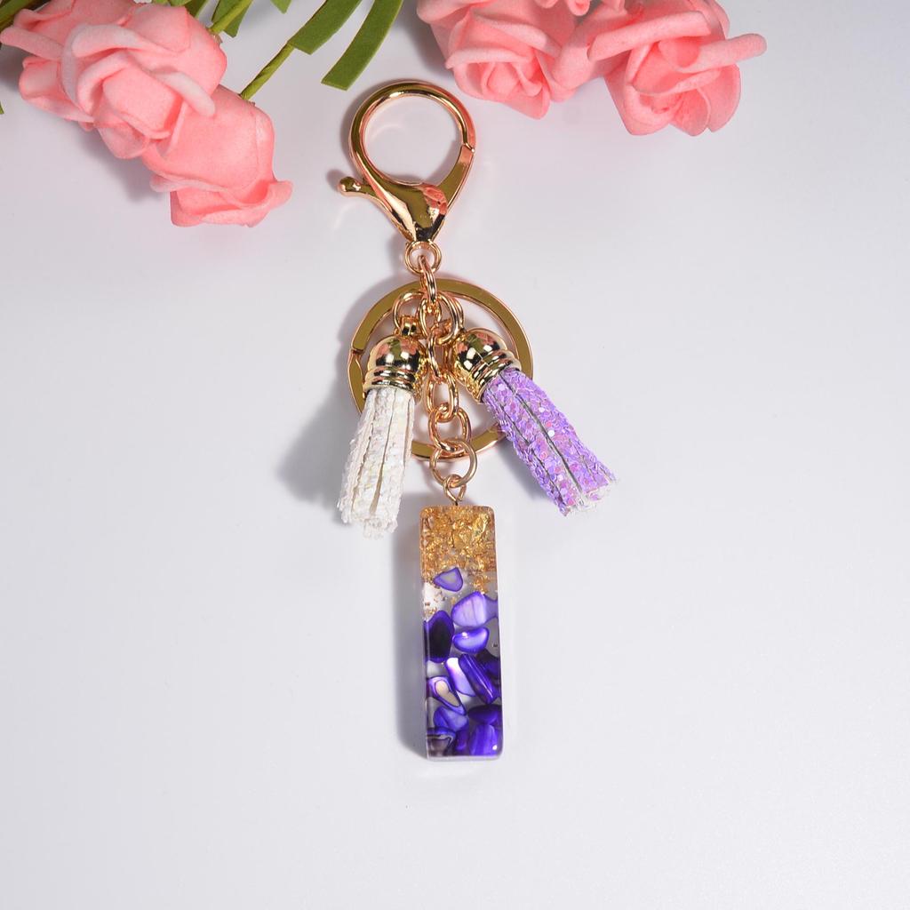 Фиолетовый хрустальный эпоксидный брелок с буквой и кисточкой - Ювелирное украшение из смолы, подвеска-шарм