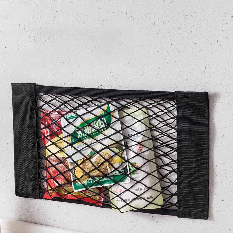 Сетчатый карман для хранения вещей, домашний кухонный шкаф, дверца, клейкая сумка для мелочей, эластичный карман с нейлоновой застежкой, автомобильный органайзер