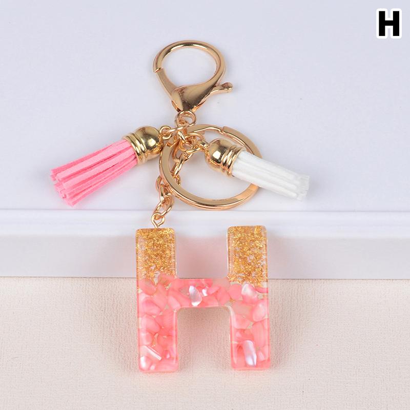 Материал из смолы с кисточкой, брелок с буквами алфавита, блестящий брелок, брелок с буквами, кулон на сумку, брелок с золотой фольгой и камнем