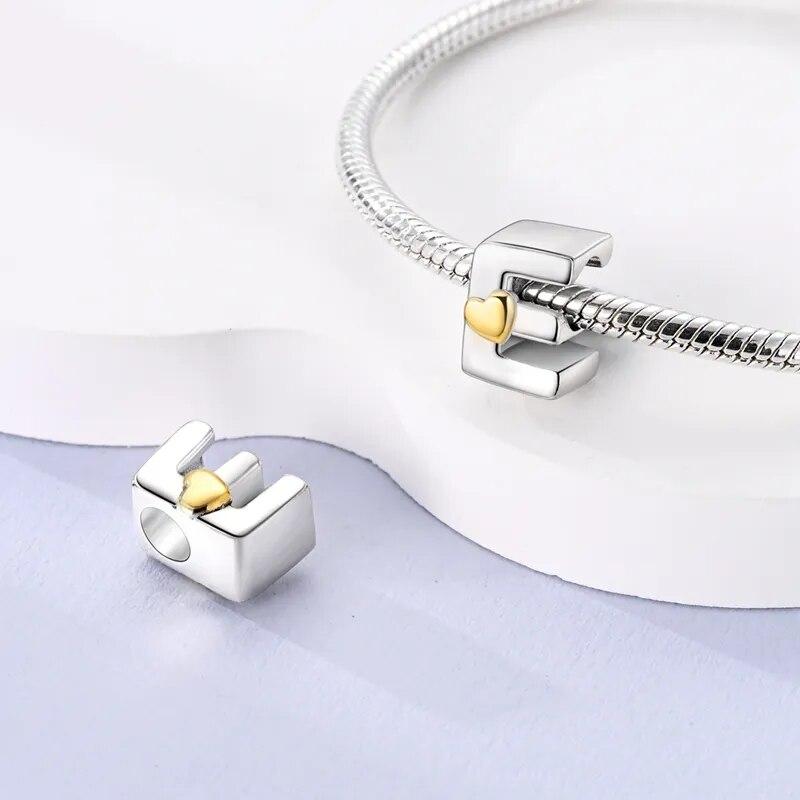 925 Sterling Silver Diy Alphabet Charms Beads Love Heart Letter Gift Dangle Fit Originalfashionbracelet Bangle Jewelry Marking