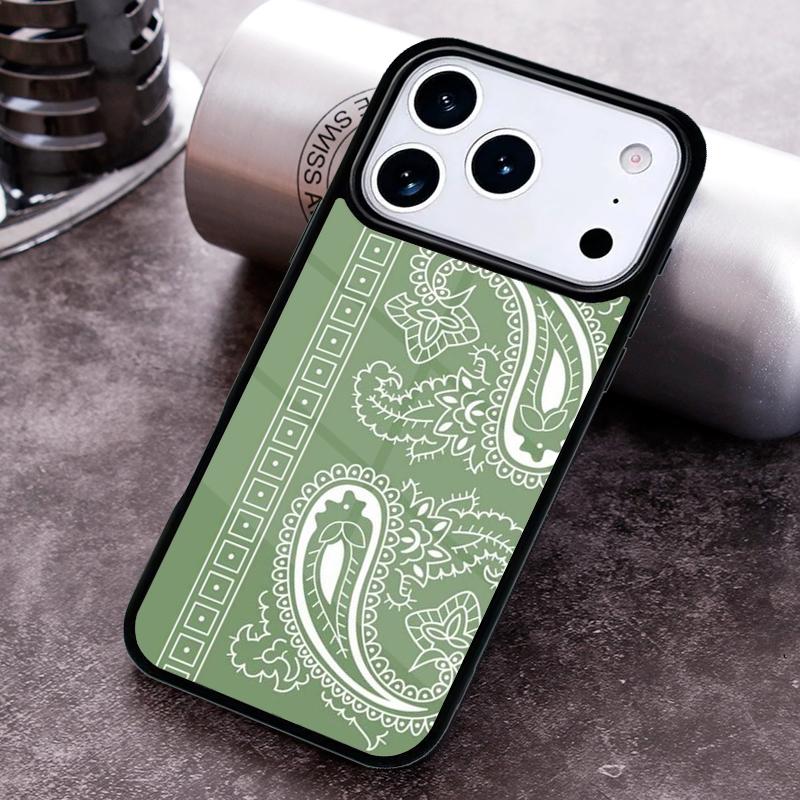 Зеленый чехол с узором пейсли для iPhone 17 16 15 Pro Max Air 14 13 12 11 Plus Ударопрочный чехол
