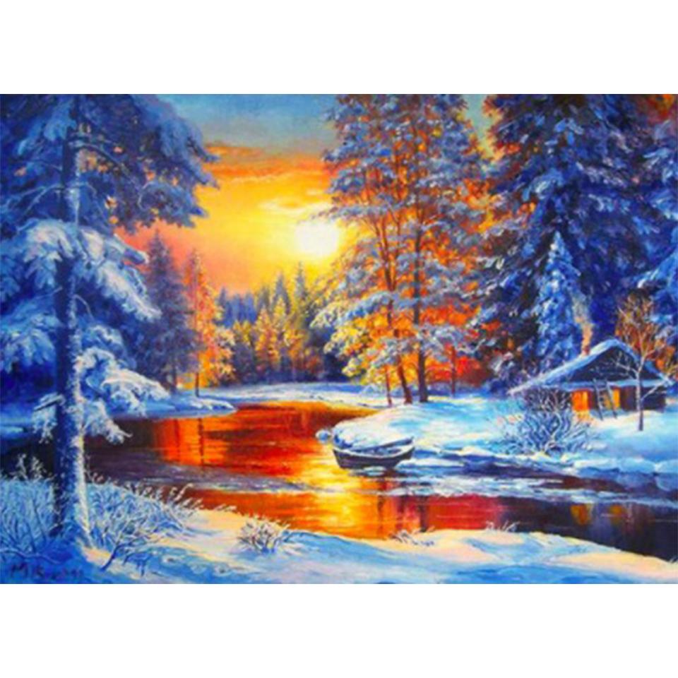 5D DIY Winter Landscape Diamond Painting Rhinestone Art Picture Full Diamond Embroidery Wall Sticker Gift Mosaic Embroidery Kit