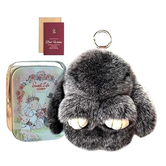 Ручная работа Мягкий Плюшевый Брелок-Кролик с Жестяной Коробкой Пушистый Милый Кролик Брелок-Помпон Мягкая Игрушка Брелок для Пасхального Дня Рождения Подарок