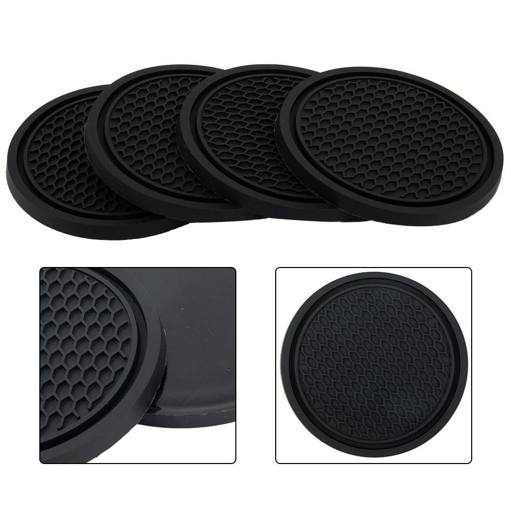 4pcs Car Coasters Anti-Slip Black Car Accessories Insert Coaster
