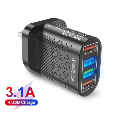 Зарядное устройство USB 3.1A Адаптер для мобильного телефона 4 порта Мультизарядное устройство Вилка для Великобритании/США Настенное зарядное устройство для Xiaomi Redmi POCO Планшеты Ноутбуки