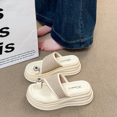 Модные женские шлепанцы CRLAYDK на танкетке, повседневные летние платформенные нарядные вьетнамки, женские пляжные прогулочные дорожные уличные тапочки