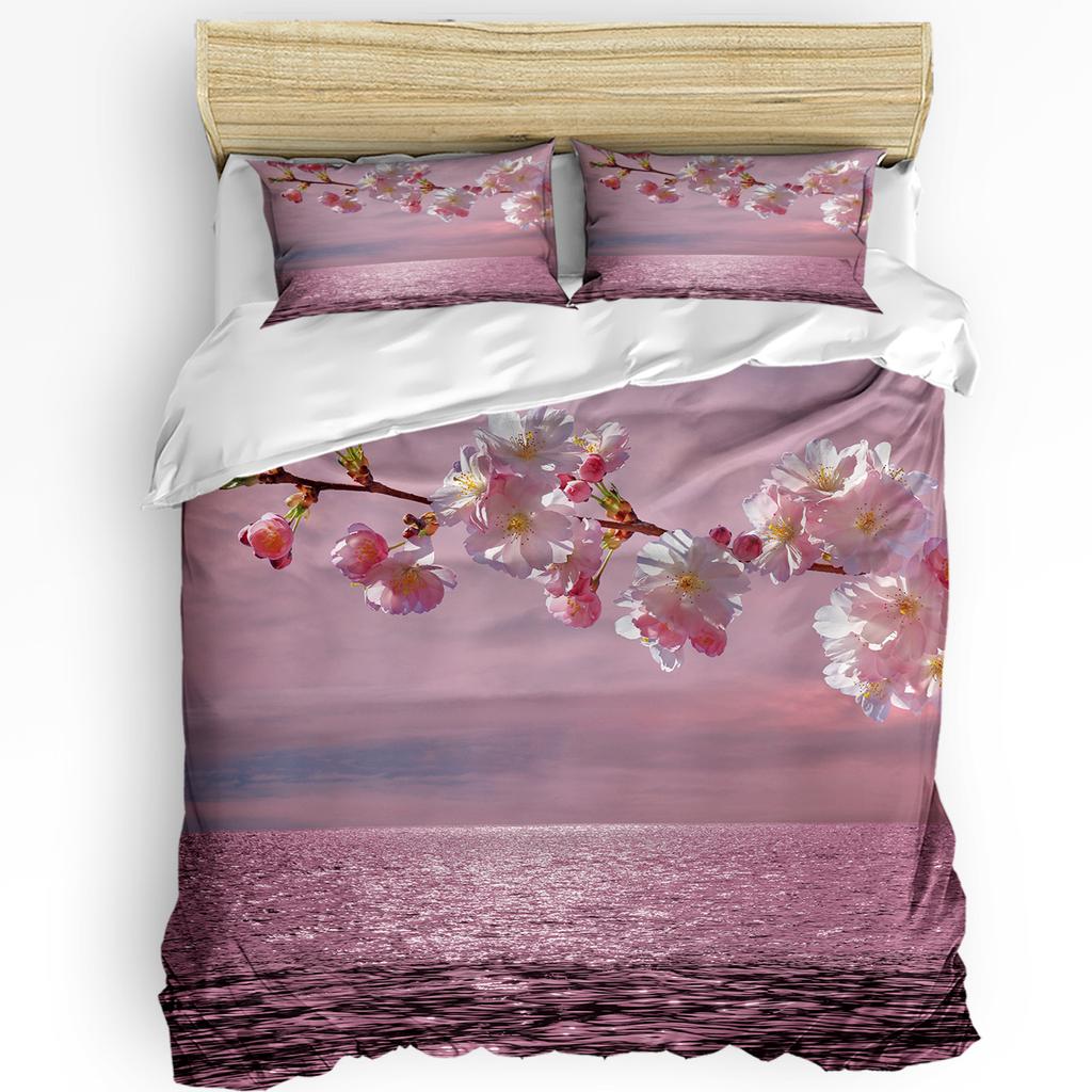 Комплект постельного белья нежно-розового цвета для спальни, кровати, дома, японской вишни, дерева сакуры с римским пододеяльником, пододеяльником и наволочкой