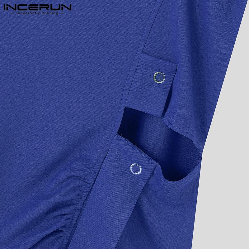 INCERUN Мужские топы Mochneck с коротким рукавом, облегающие, с вырезами, повседневные, трикотажные, нестандартные, туники, футболки