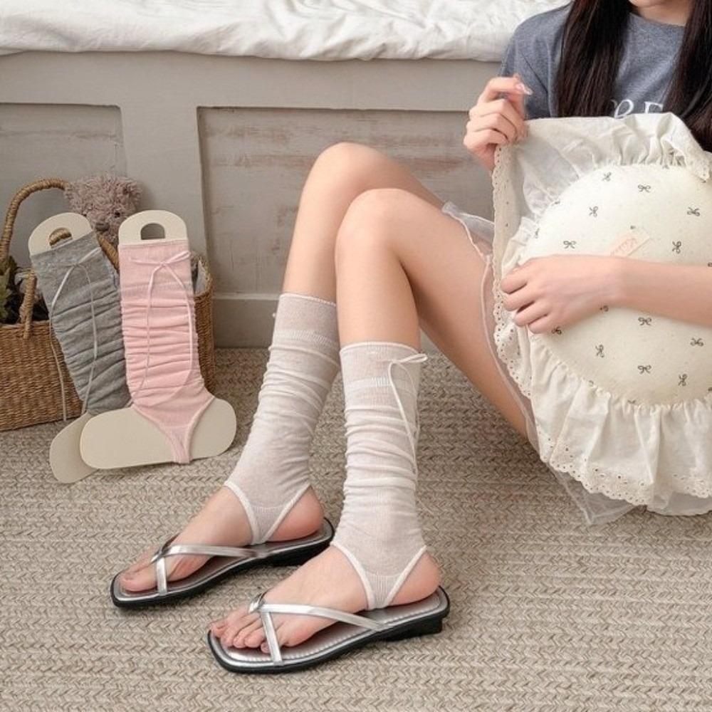 Thin Cotton Open Toe Socks Pleated Design Ballet Style Socks New Long Tube Socks For Daily Use