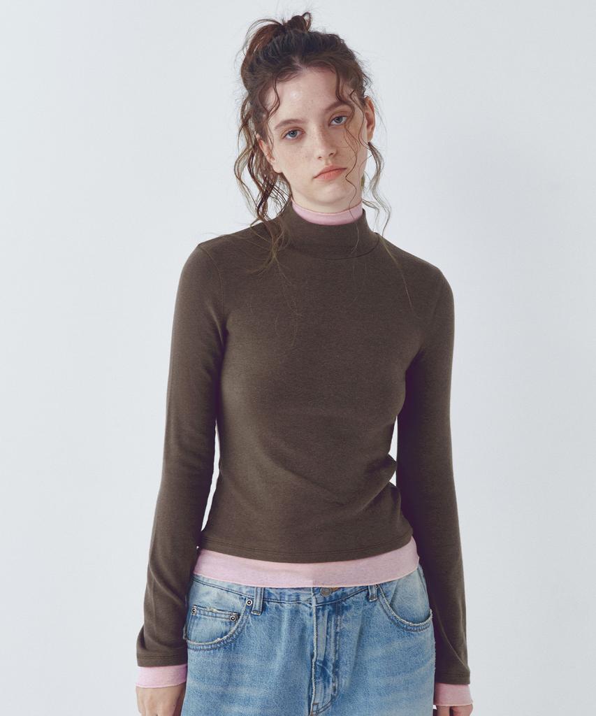 CITTA Every Day Wool Double Layered Turtle-Neck T-Shirt_Ctt397(Brown)