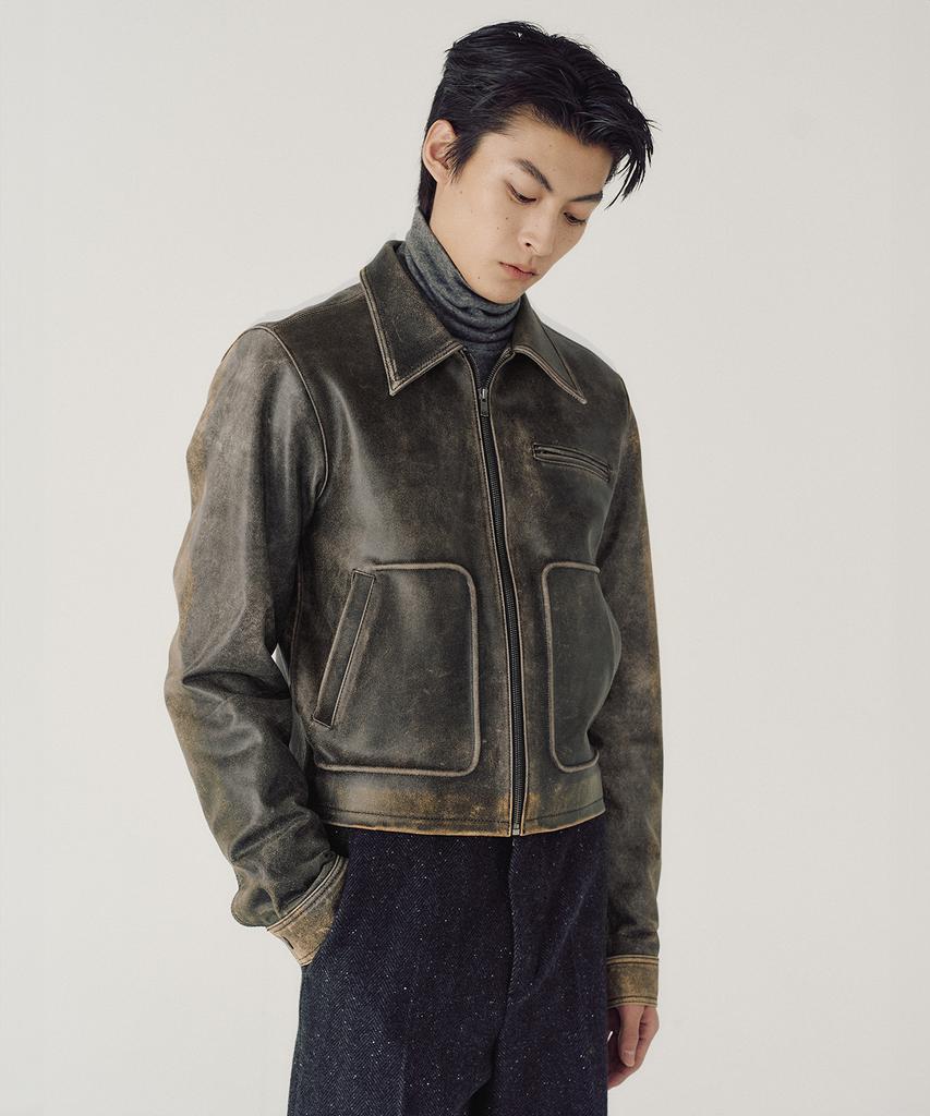 MMIC Aged Leather Jacket (Deep Brown)