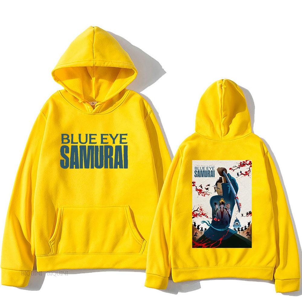 Толстовки с капюшоном Blue Eye Samurai Sudaderas Hombre Winter Comfortable Pocket Sweatshirts Fleece Warm Men Clothing Anime Cartoon Hoody