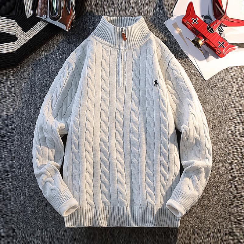 Yalu Men's Half-Zip High-Collar Cable Knit Sweater