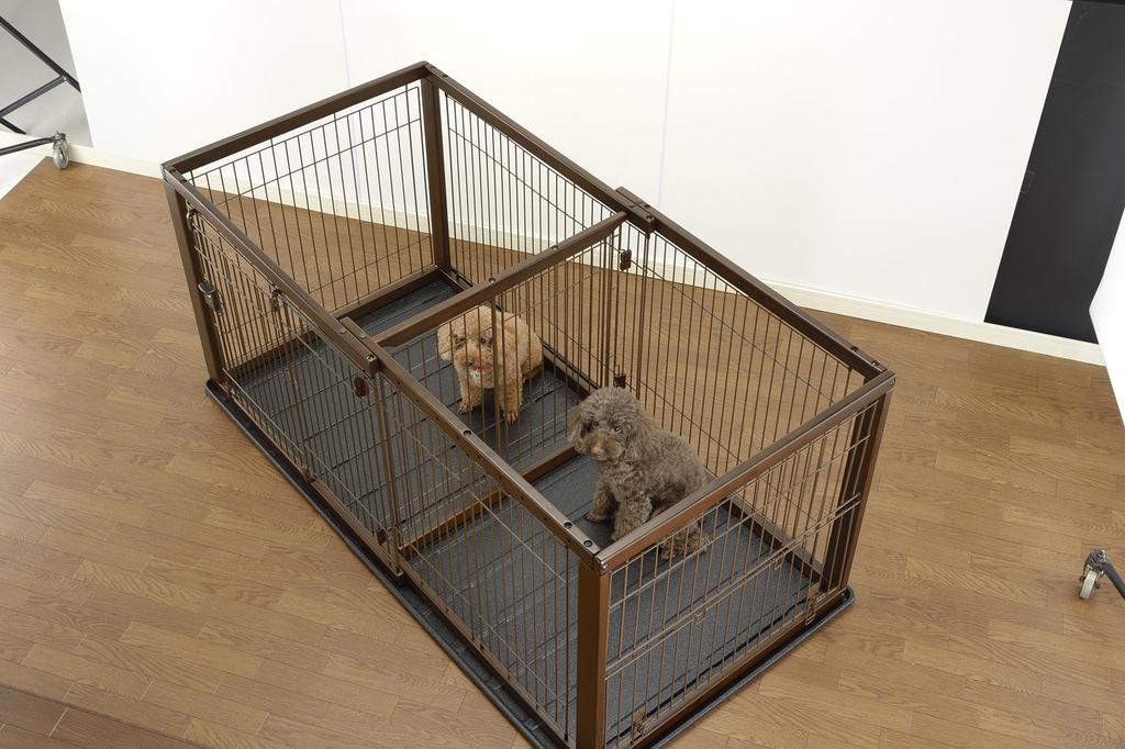 Richell Wooden Sliding Pet Playpen with Divider, Dark Brown, Regular