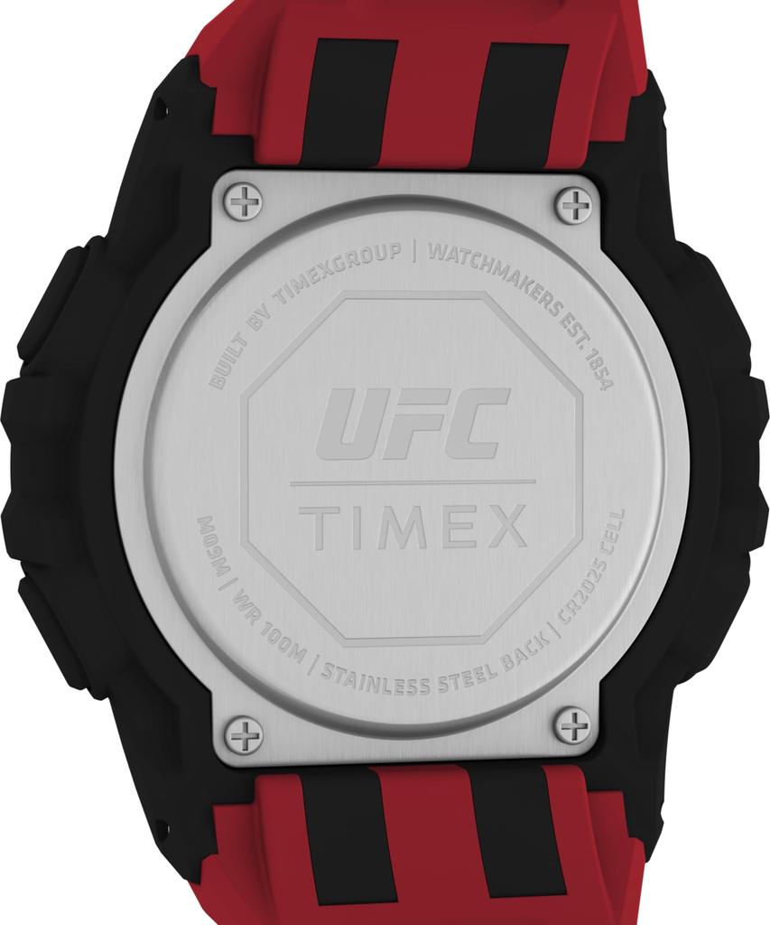 Мужские часы Timex UFC Rush 52 мм — черный ремешок, цифровой циферблат, черный корпус, красный/цифровой/черный. , современное