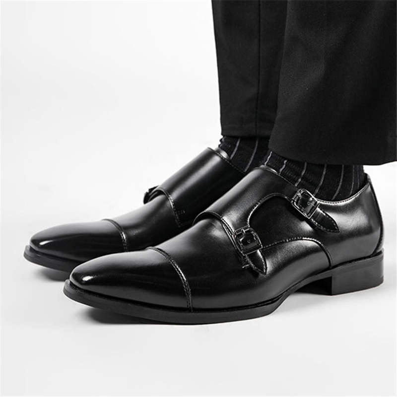 Gentleman Luxury New Genuine Leather Business Formal Shoes for Men Designer Monk Strap Loafer Wdding Prom Homecoming Footwear